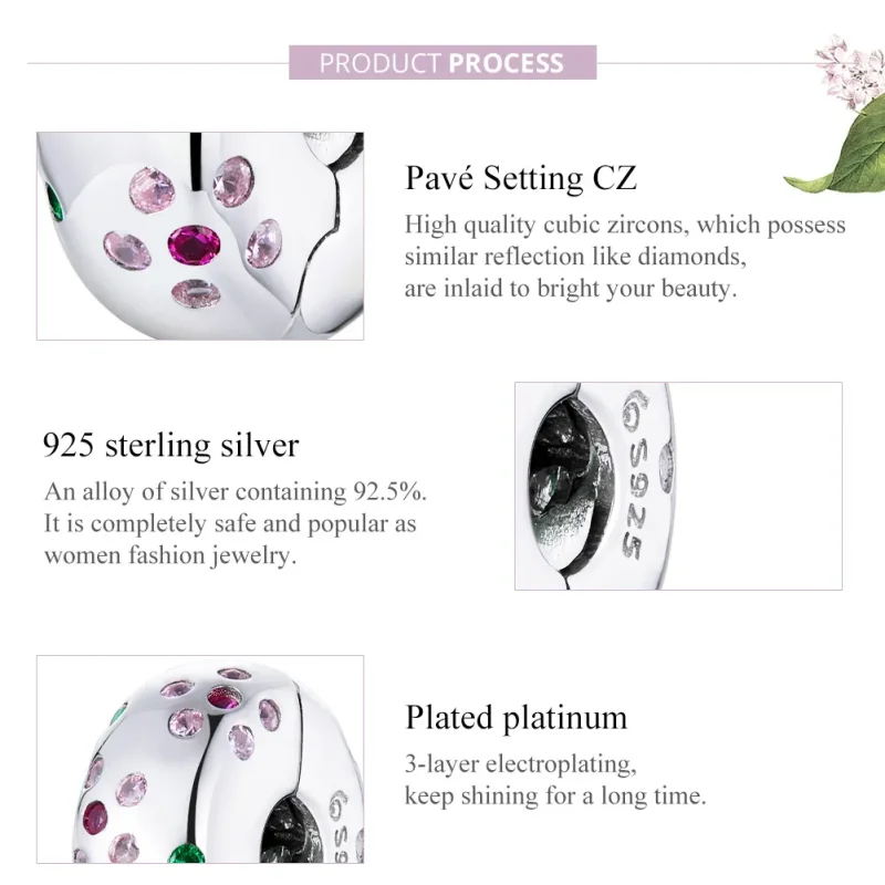 (bilde for) Pandora Style Silver Contracted Flowers Clip - BSC245 - Vis 8