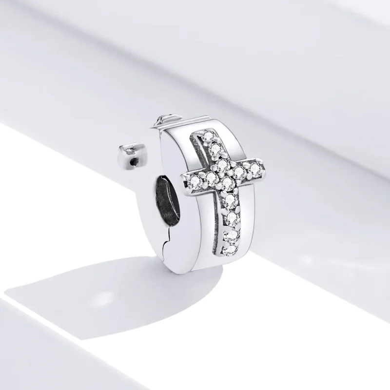 (bilde for) Pandora Style Silver Cross Clip - SCC1497 - Vis 3