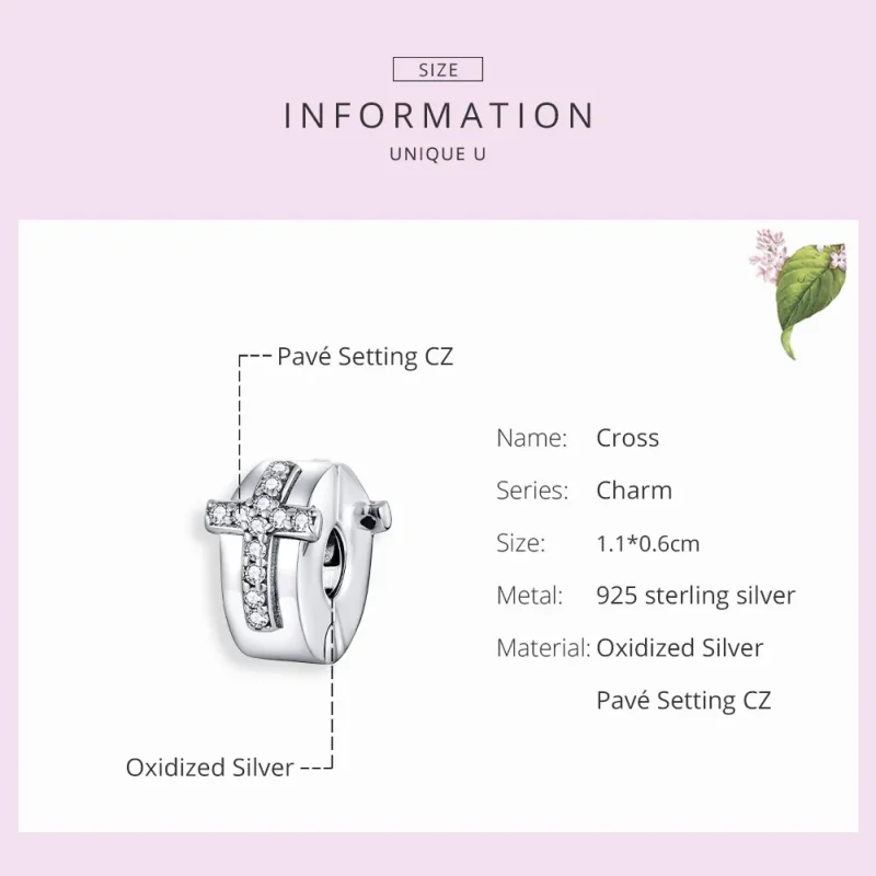 (bilde for) Pandora Style Silver Cross Clip - SCC1497 - Vis 7
