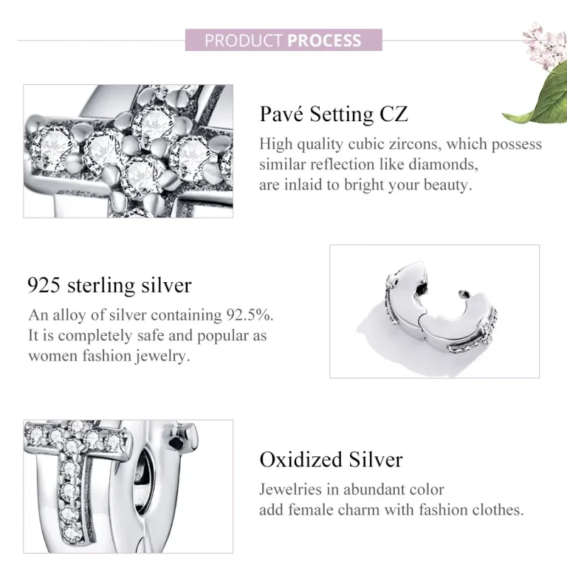 (bilde for) Pandora Style Silver Cross Clip - SCC1497 - Vis 8