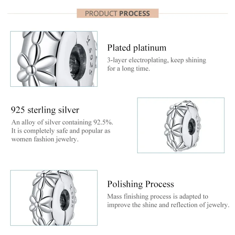 (bilde for) Pandora Style Silver Daisy Clip - SCC1795 - Vis 7