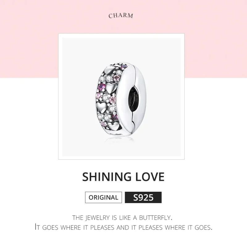 (bilde for) Pandora Style Silver Shining Love Clip - SCC1745 - Vis 6