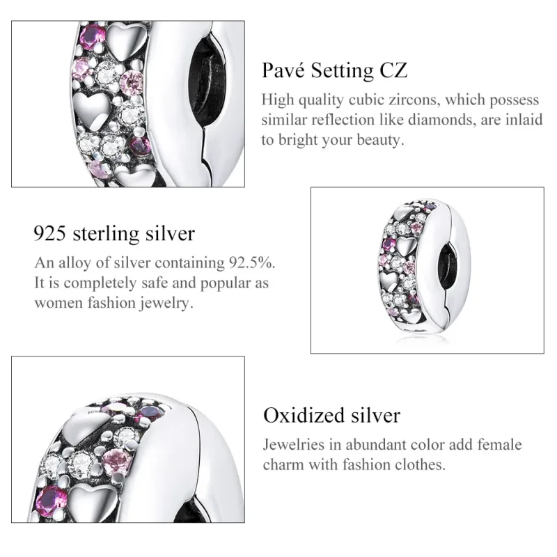 (bilde for) Pandora Style Silver Shining Love Clip - SCC1745 - Vis 7