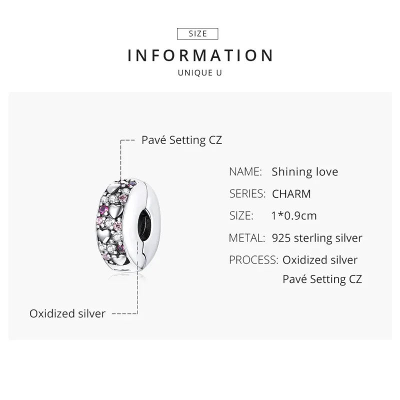 (bilde for) Pandora Style Silver Shining Love Clip - SCC1745 - Vis 8