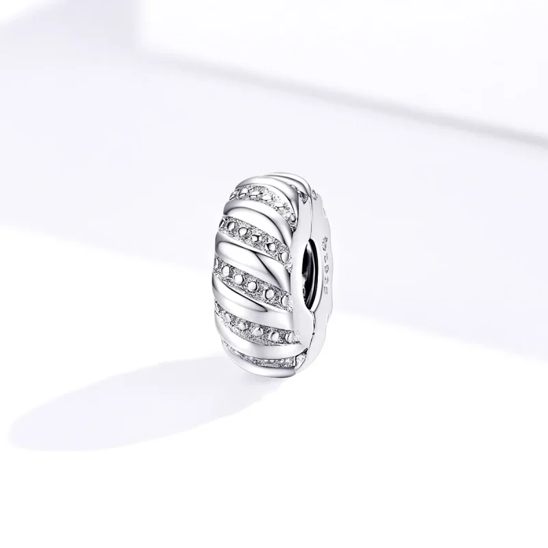 (bilde for) Pandora Style Silver Simple Texture Clip - BSC278 - Vis 2