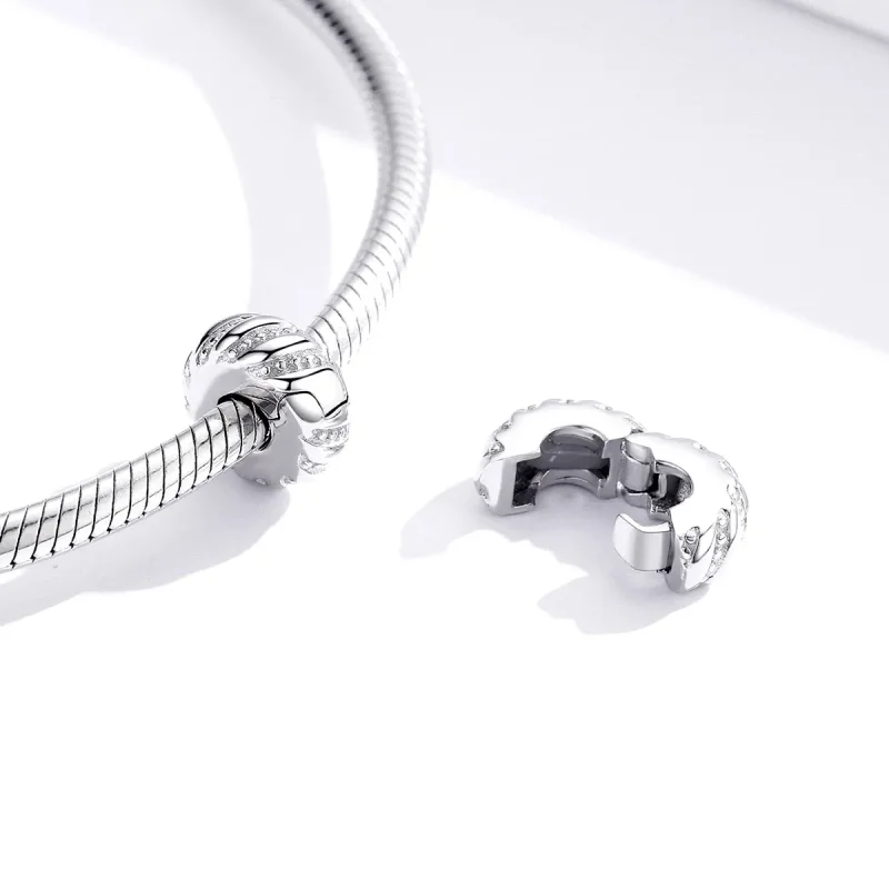 (bilde for) Pandora Style Silver Simple Texture Clip - BSC278 - Vis 4