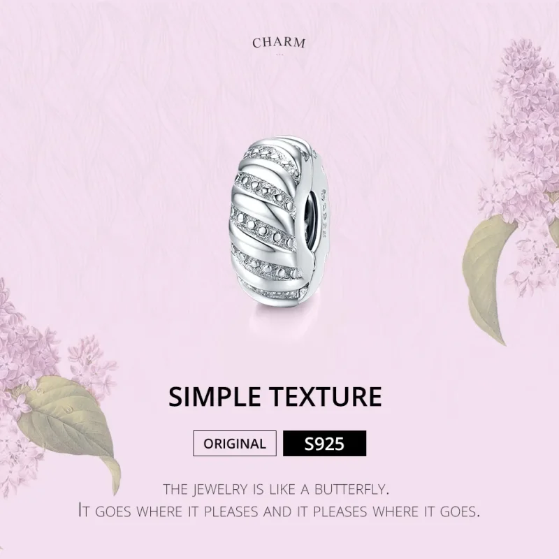 (bilde for) Pandora Style Silver Simple Texture Clip - BSC278 - Vis 6