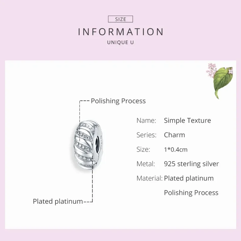 (bilde for) Pandora Style Silver Simple Texture Clip - BSC278 - Vis 7