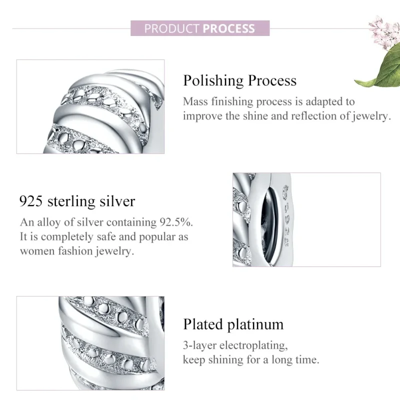 (bilde for) Pandora Style Silver Simple Texture Clip - BSC278 - Vis 8