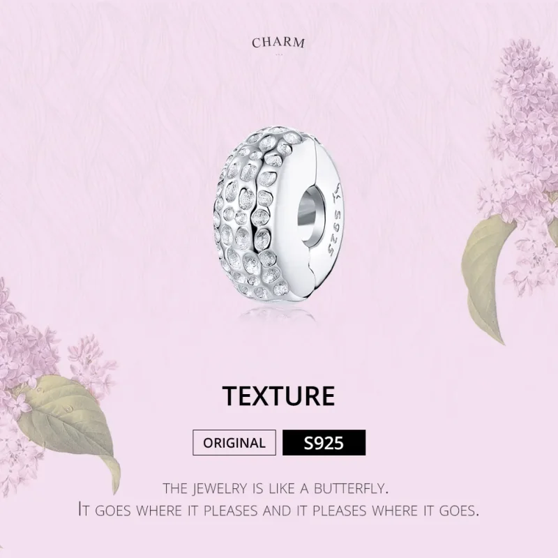 (bilde for) Pandora Style Silver Texture Clip - SCC1490 - Vis 6