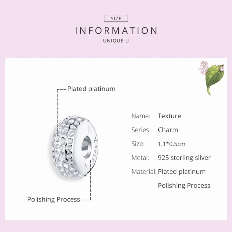 (bilde for) Pandora Style Silver Texture Clip - SCC1490 - Vis 7