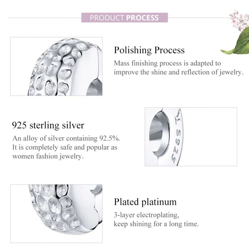 (bilde for) Pandora Style Silver Texture Clip - SCC1490 - Vis 8