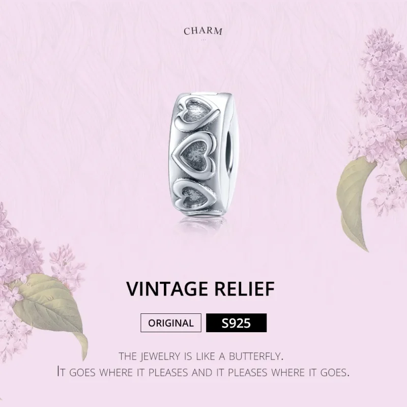 (bilde for) Pandora Style Silver Vintage Relief Clip - SCC1557 - Vis 6