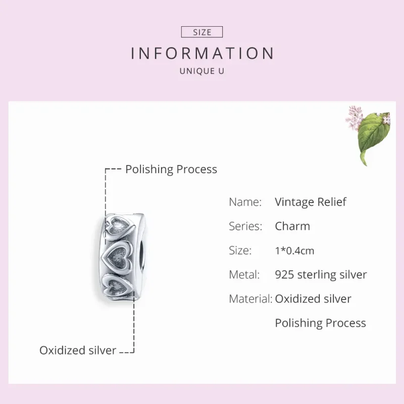 (bilde for) Pandora Style Silver Vintage Relief Clip - SCC1557 - Vis 7
