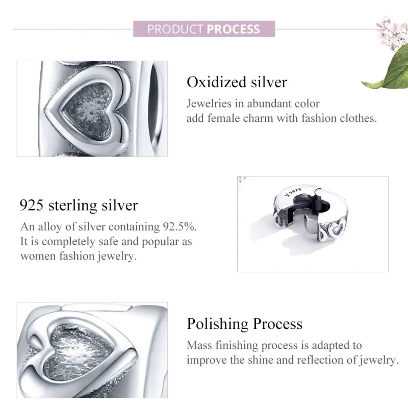 (bilde for) Pandora Style Silver Vintage Relief Clip - SCC1557 - Vis 8