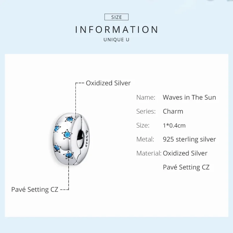 (bilde for) Pandora Style Silver Waves In The Sun Clip - BSC253 - Vis 6
