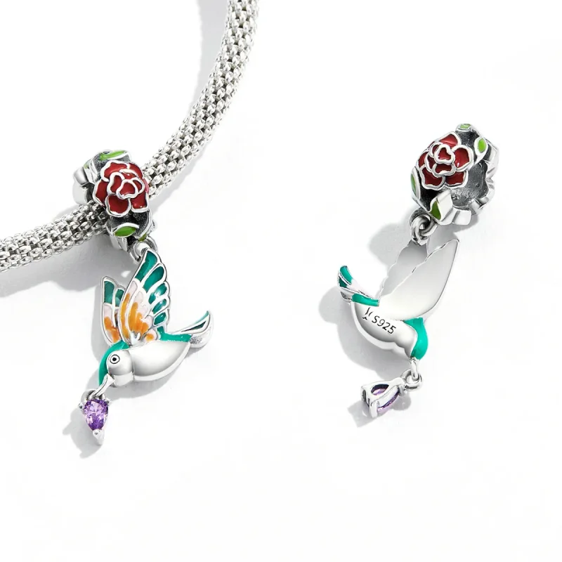 (bilde for) Pandora-stil blomster og fugler dingler - SCC2195 - Vis 3