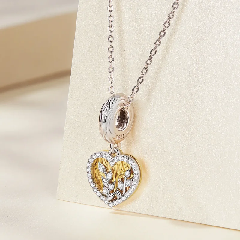 (bilde for) Pandora-stil hjerteformede blader dingler - BSC670 - Vis 2