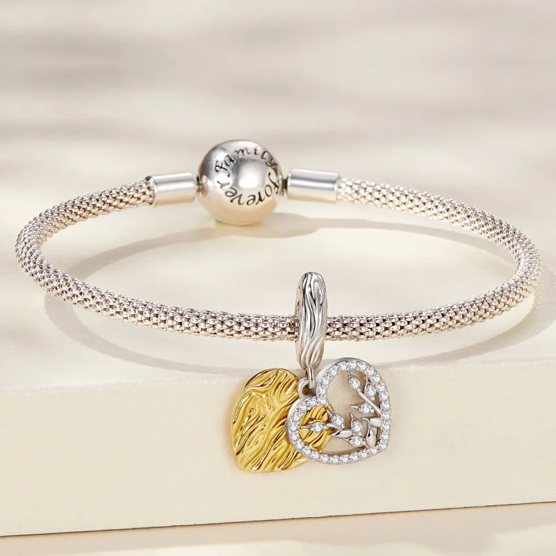 (bilde for) Pandora-stil hjerteformede blader dingler - BSC670 - Vis 3