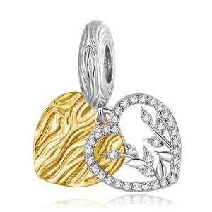 (bilde for) Pandora-stil hjerteformede blader dingler - BSC670