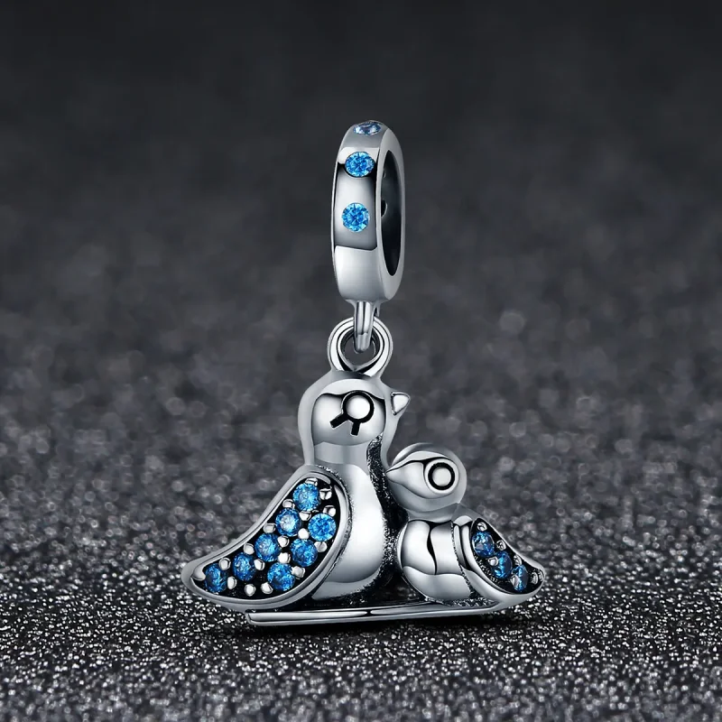 (bilde for) Pandora-stil sølv babyfugl med mor dingler - SCC426 - Vis 2