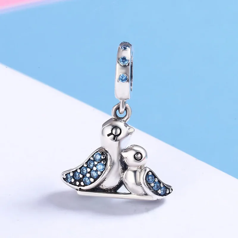 (bilde for) Pandora-stil sølv babyfugl med mor dingler - SCC426 - Vis 3