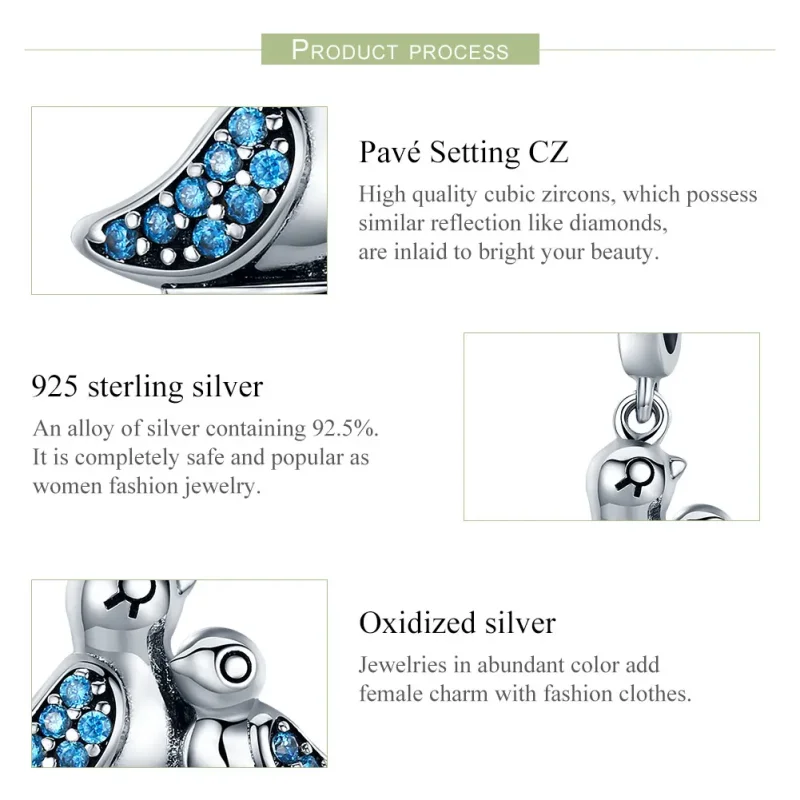 (bilde for) Pandora-stil sølv babyfugl med mor dingler - SCC426 - Vis 6