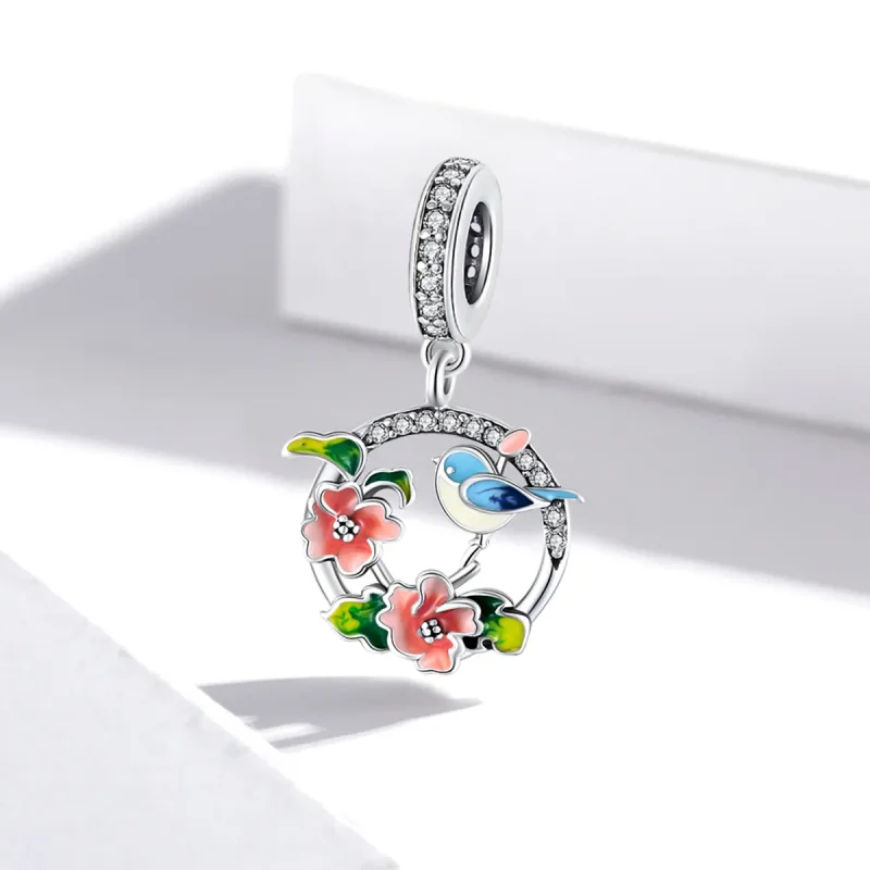 (bilde for) Pandora-stil sølvfugler og blomster dingler - SCC1726 - Vis 2