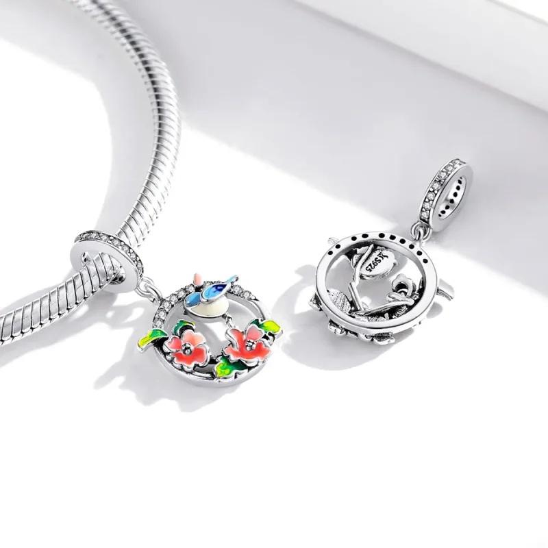 (bilde for) Pandora-stil sølvfugler og blomster dingler - SCC1726 - Vis 4