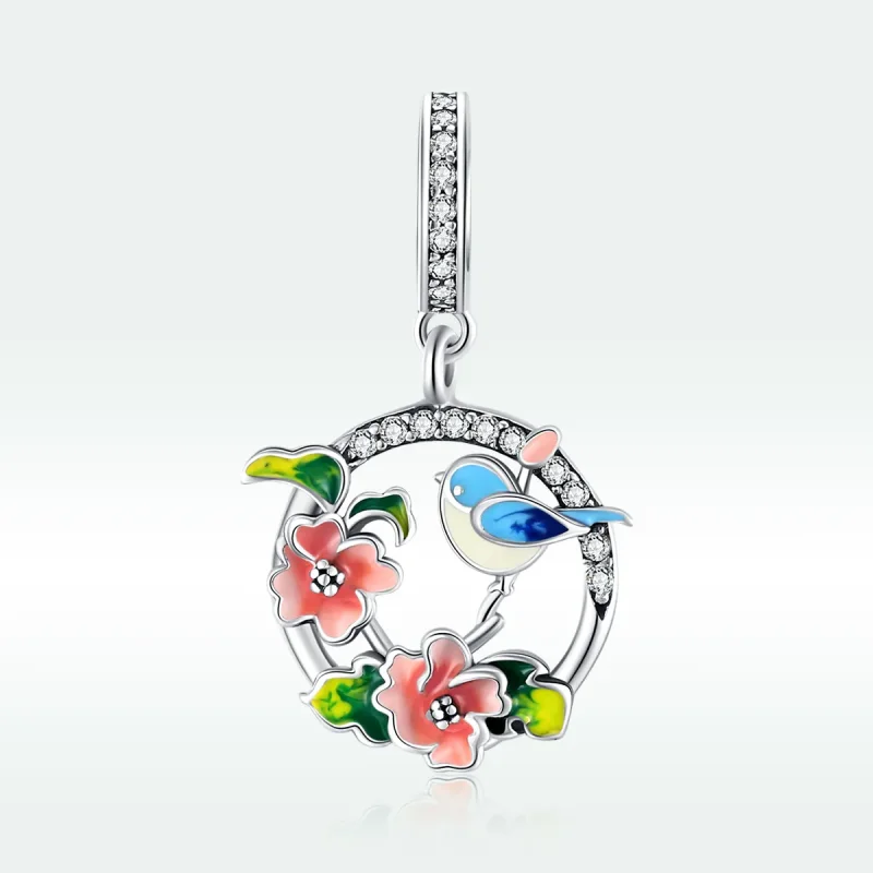 (bilde for) Pandora-stil sølvfugler og blomster dingler - SCC1726 - Vis 5