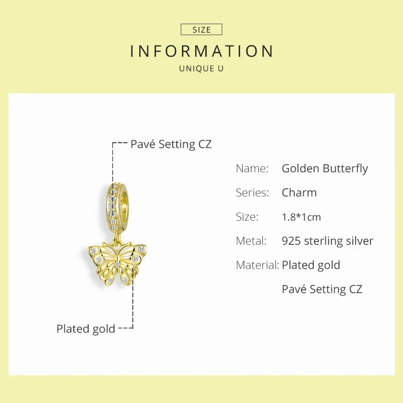 (bilde for) Pandora Style 18 karat gullbelagt gylden sommerfugl Dangle - BSC248 - Vis 6
