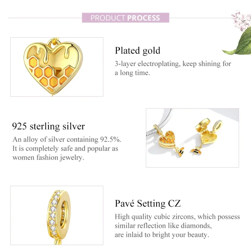 (bilde for) Pandora Style 18 karat gullbelagt Love Honeycomb Dangle - SCC1714 - Vis 7