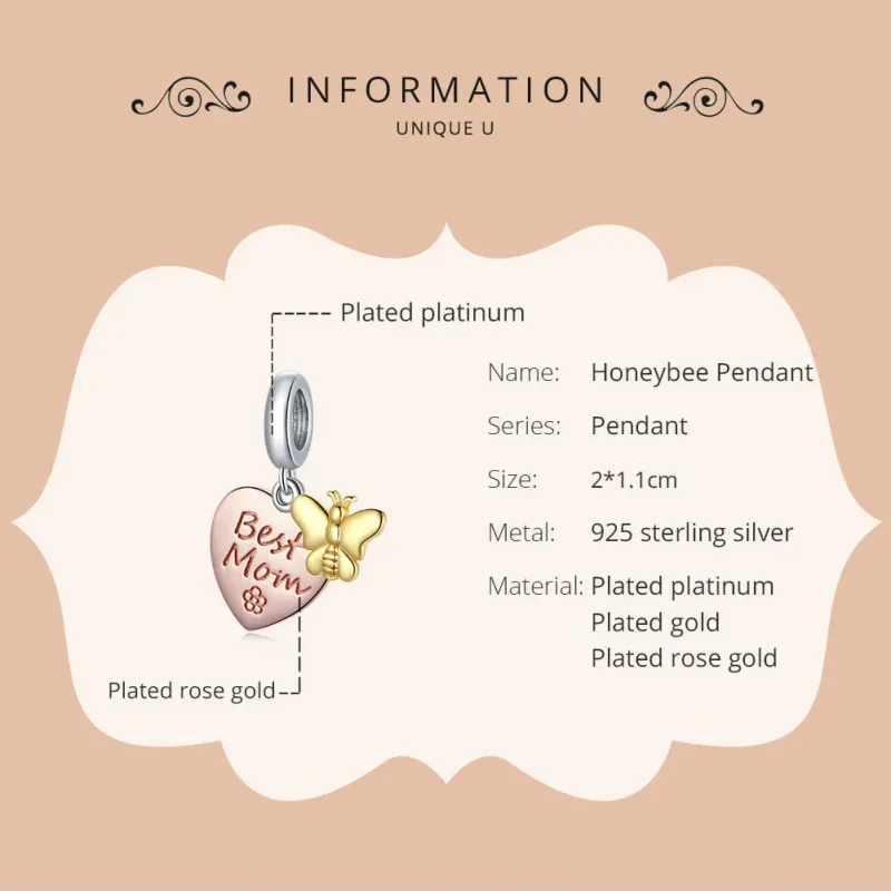 (bilde for) Pandora Style Bicolor Best Mom Dangle - SCC1792 - Vis 6