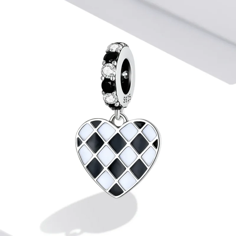 (bilde for) Pandora Style Black and White Grid Love Dangle - SCC2178 - Vis 2