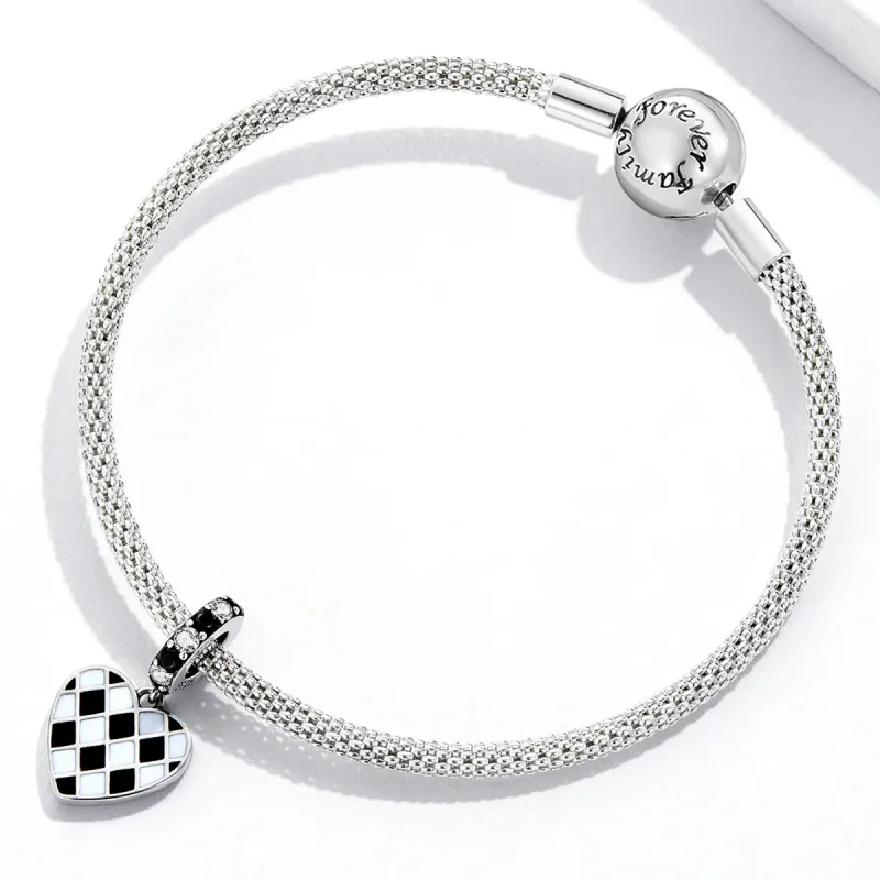 (bilde for) Pandora Style Black and White Grid Love Dangle - SCC2178 - Vis 3