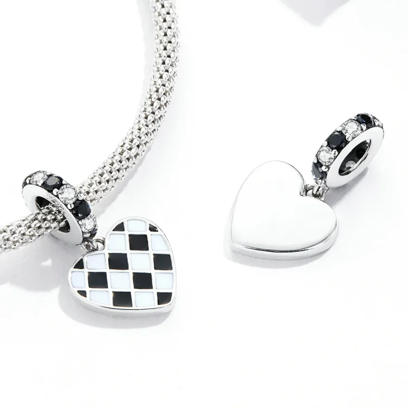 (bilde for) Pandora Style Black and White Grid Love Dangle - SCC2178 - Vis 4