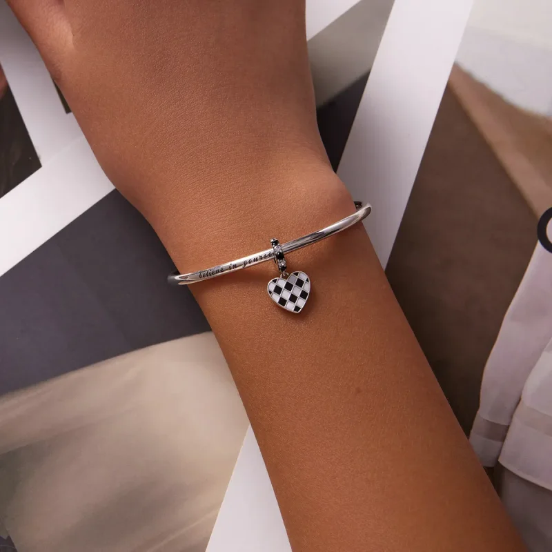 (bilde for) Pandora Style Black and White Grid Love Dangle - SCC2178 - Vis 5