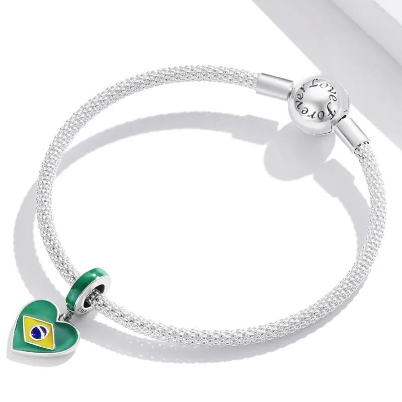 (bilde for) Pandora Style Brasil-flagg med kjærlighetshjerte dingler - SCC2084 - Vis 3
