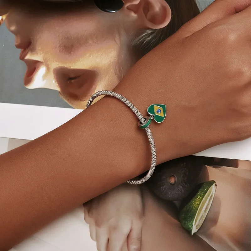 (bilde for) Pandora Style Brasil-flagg med kjærlighetshjerte dingler - SCC2084 - Vis 5
