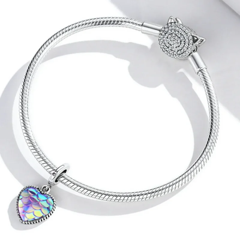 (bilde for) Pandora Style Fish Scale Heart Dingle - SCC2007 - Vis 3