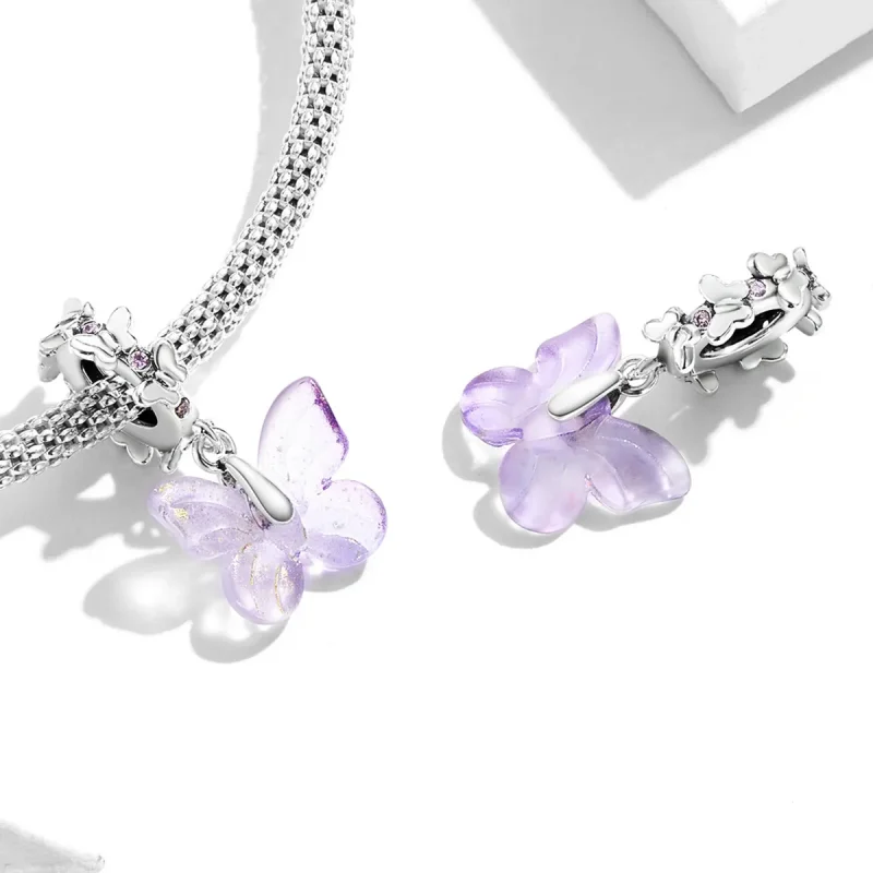 (bilde for) Pandora Style Glass Butterfly Dingle - SCC2087 - Vis 4