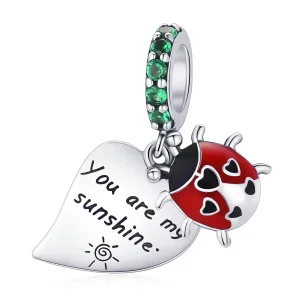 Pandora Style Ladybug med blader dingler - BSC492 (bilde for) Pandora Style Ladybug med blader dingler - BSC492