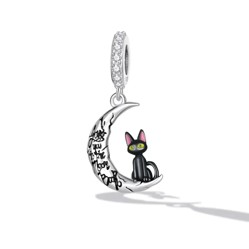 (bilde for) Pandora Style Moon Black Cat Dangle - SCC2218 - Vis 2