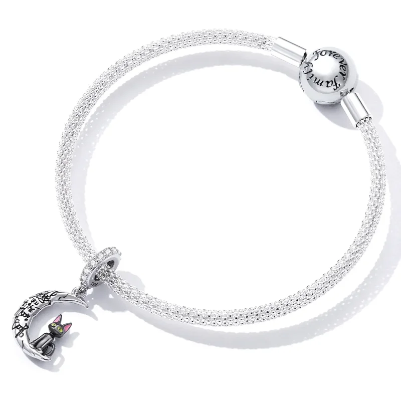 (bilde for) Pandora Style Moon Black Cat Dangle - SCC2218 - Vis 4