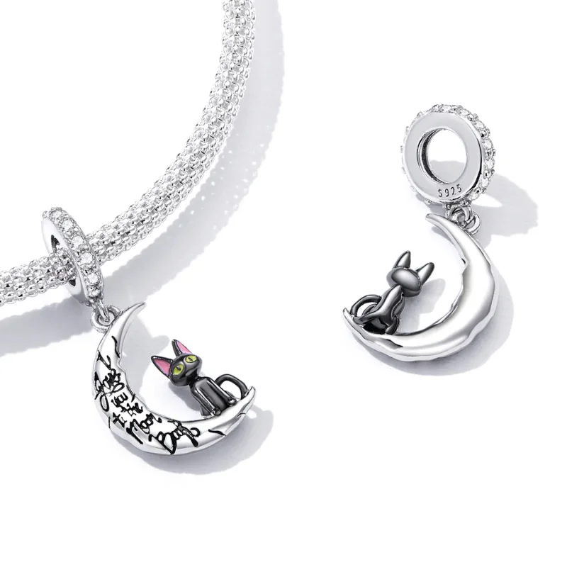 (bilde for) Pandora Style Moon Black Cat Dangle - SCC2218 - Vis 5