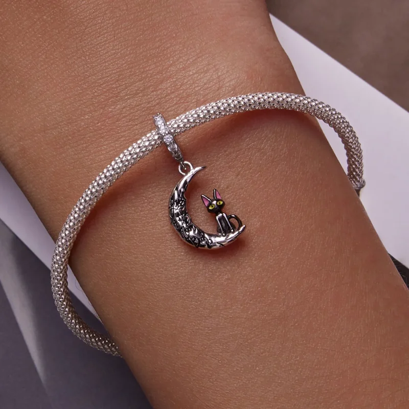 (bilde for) Pandora Style Moon Black Cat Dangle - SCC2218 - Vis 6