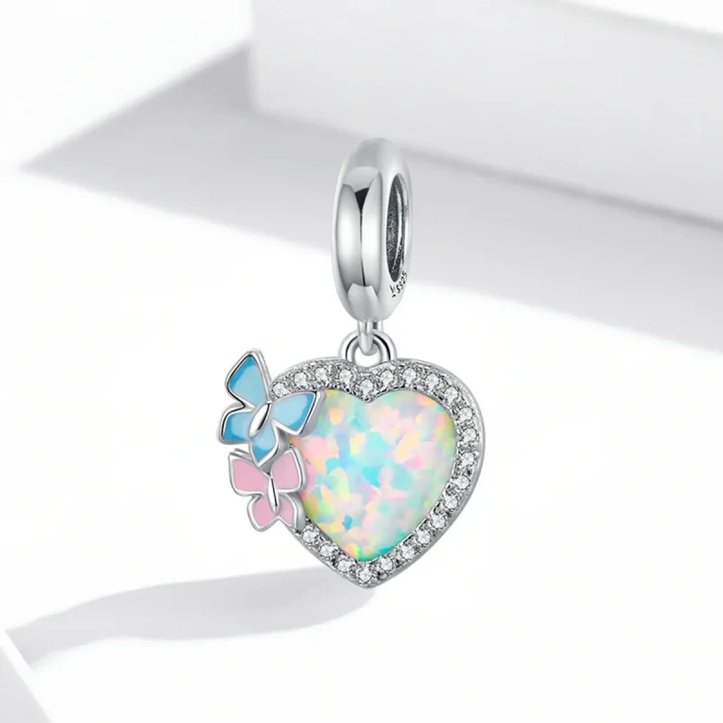 (bilde for) Pandora Style Opal Heart Butterfly Dingle - SCC2101 - Vis 2