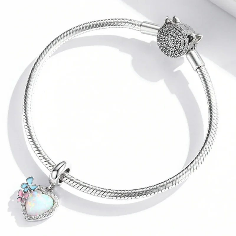 (bilde for) Pandora Style Opal Heart Butterfly Dingle - SCC2101 - Vis 3