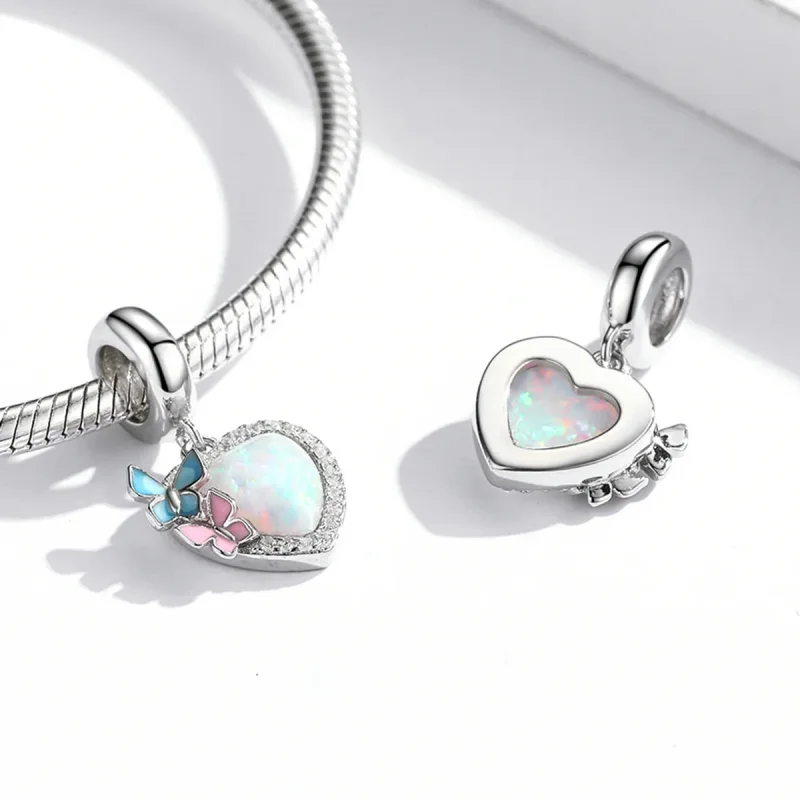 (bilde for) Pandora Style Opal Heart Butterfly Dingle - SCC2101 - Vis 4