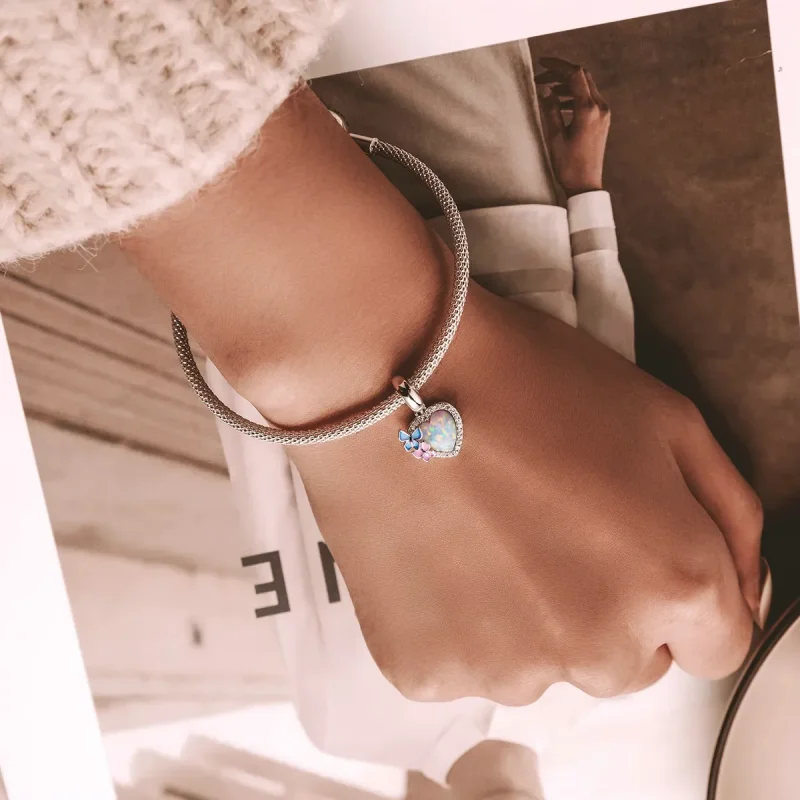 (bilde for) Pandora Style Opal Heart Butterfly Dingle - SCC2101 - Vis 6